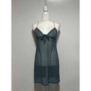 Calvin Klein Womens Sheer Mesh Lace Trim Chemise Nightgown Teal Green Sz Medium